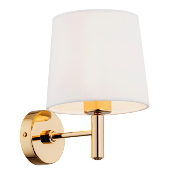 Elegancki złoty kinkiet Ponte z białym welurowym abażurem