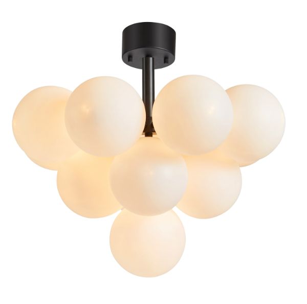 Lampa sufitowa Merlot z mlecznymi kulami i czarną podstawą