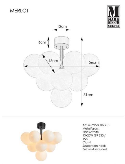 Lampa sufitowa Merlot z mlecznymi kulami i czarną podstawą