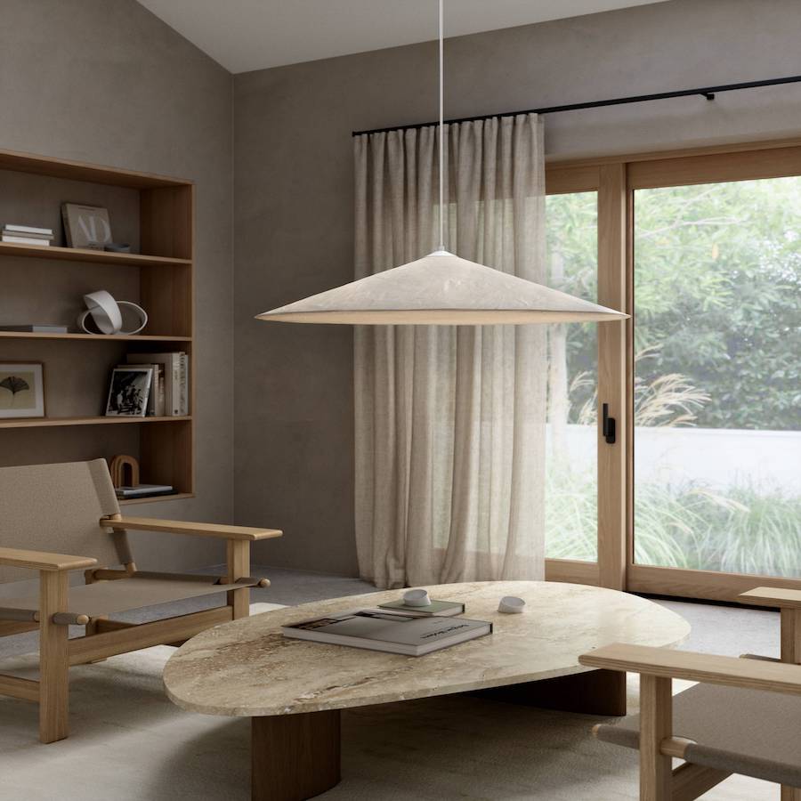 Lampa wisząca Hill od DFTP z szerokim kloszem wykonanym z materiału Tyvek