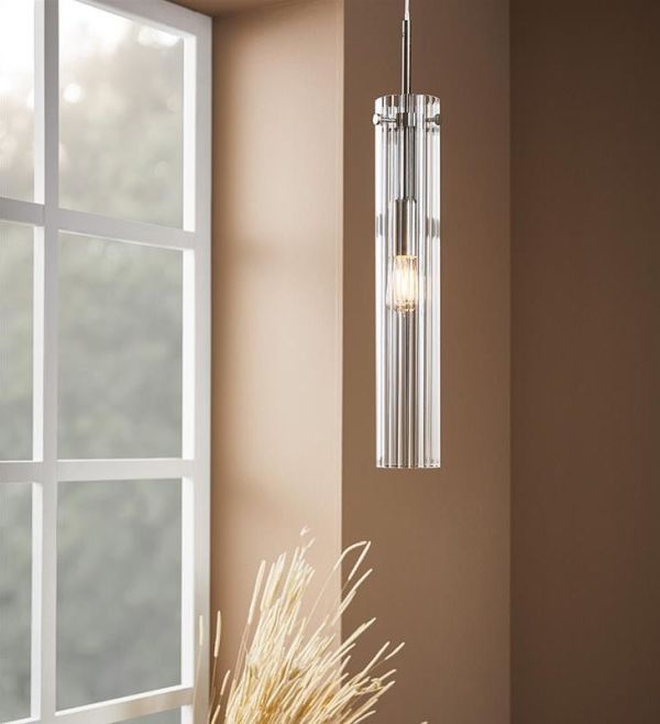 Lampa wisząca Tubo z szklanym kloszem i włącznikiem na przewodzie