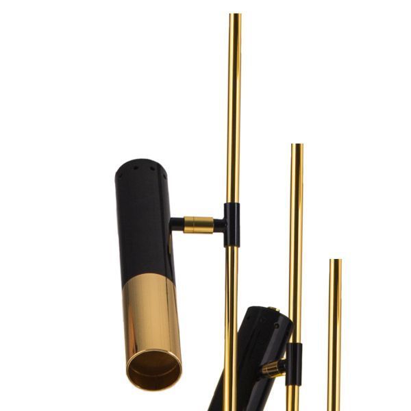 Nowoczesna lampa podłogowa Golden Pipe z trzema regulowanymi kloszami