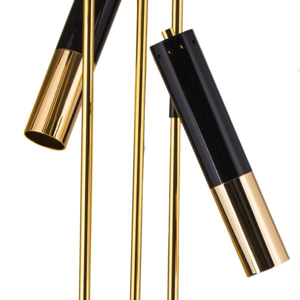Nowoczesna lampa podłogowa Golden Pipe z trzema regulowanymi kloszami