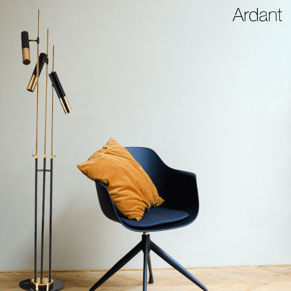 lumigo nowoczesna lampa podlogowa golden pipe z trzema regulowanymi kloszami 8