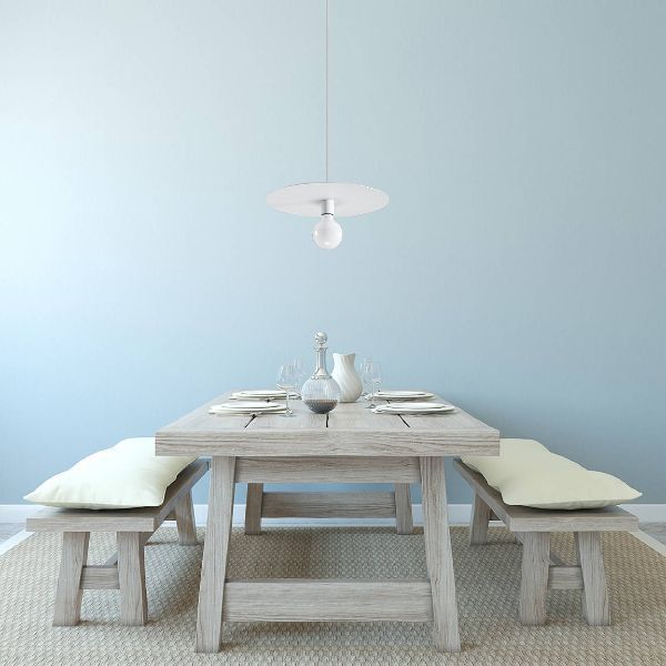 Nowoczesna wisząca lampa Flavio w kształcie białego dysku