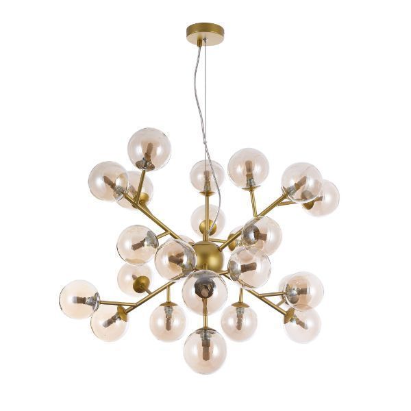 Nowoczesna złota lampa wisząca Dallas z bursztynowymi kloszami