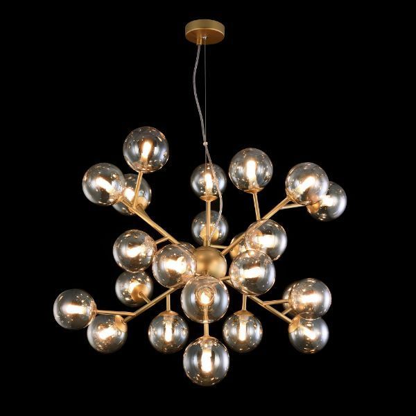 Nowoczesna złota lampa wisząca Dallas z bursztynowymi kloszami