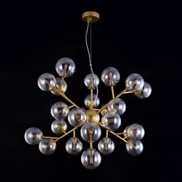 Nowoczesna złota lampa wisząca Dallas z bursztynowymi kloszami