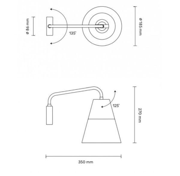 Nowoczesny biały kinkiet Ili Ili z regulowanym kloszem i włącznikiem w podstawie