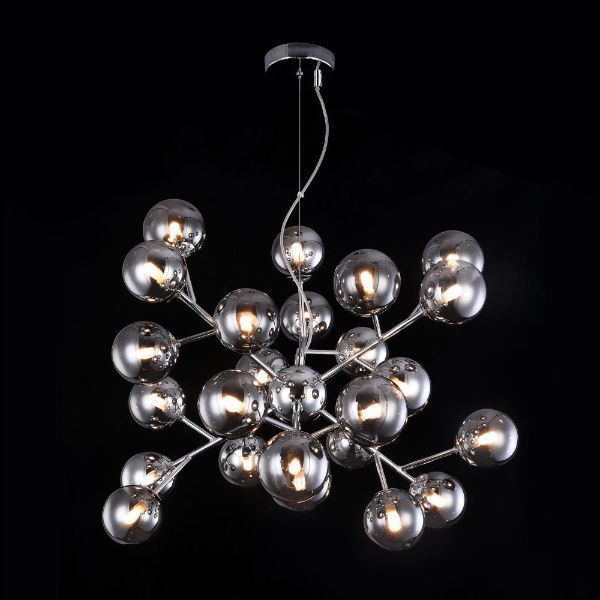 Nowoczesny srebrny żyrandol Dallas z szklanymi kloszami