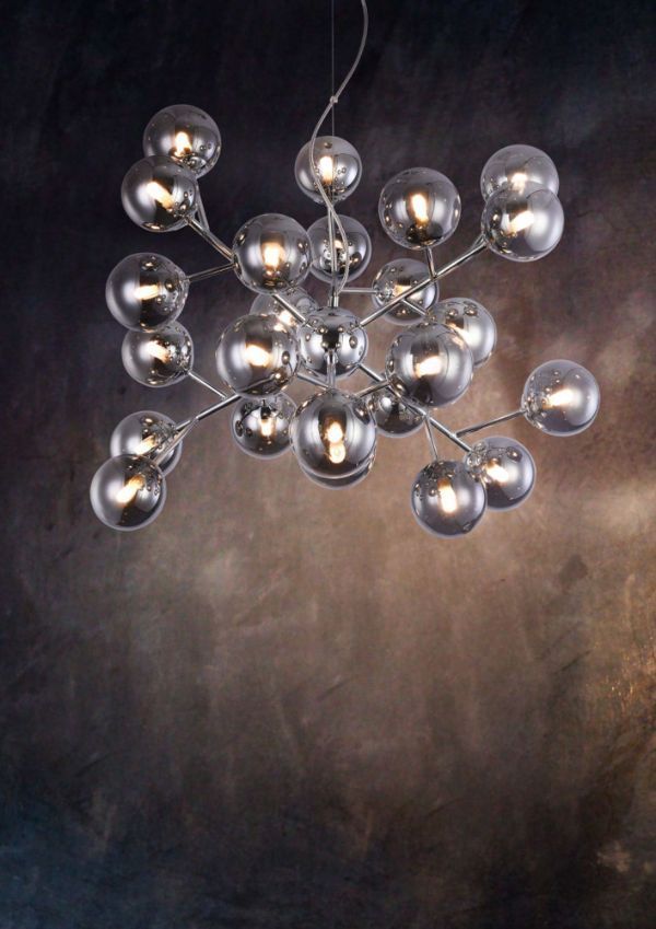 Nowoczesny srebrny żyrandol Dallas z szklanymi kloszami