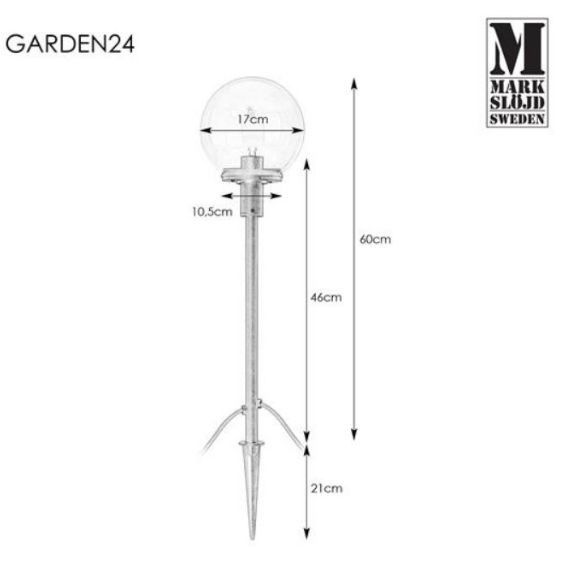 Ogrodowy słupek Garden 24 w formie szklanej kuli o klasie szczelności IP44