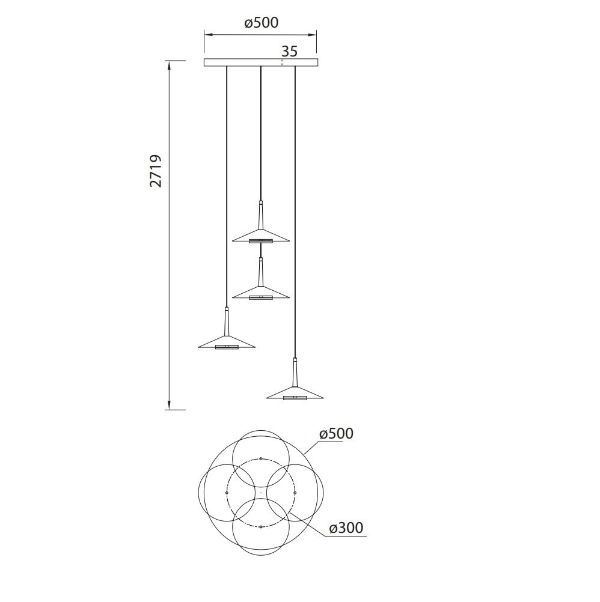 Okrągła lampa wisząca Orion z czterema kloszami LED