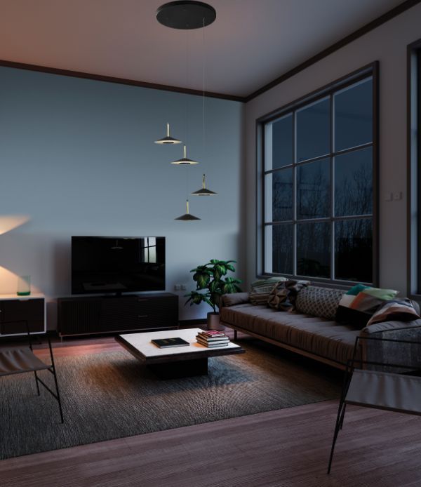 Okrągła lampa wisząca Orion z czterema kloszami LED