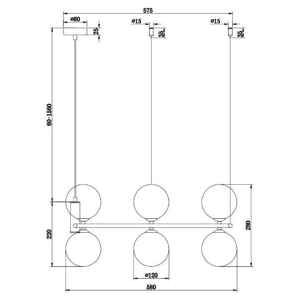 Okrągła wisząca lampa Ring 6 z mosiądzu i szklanymi kloszami