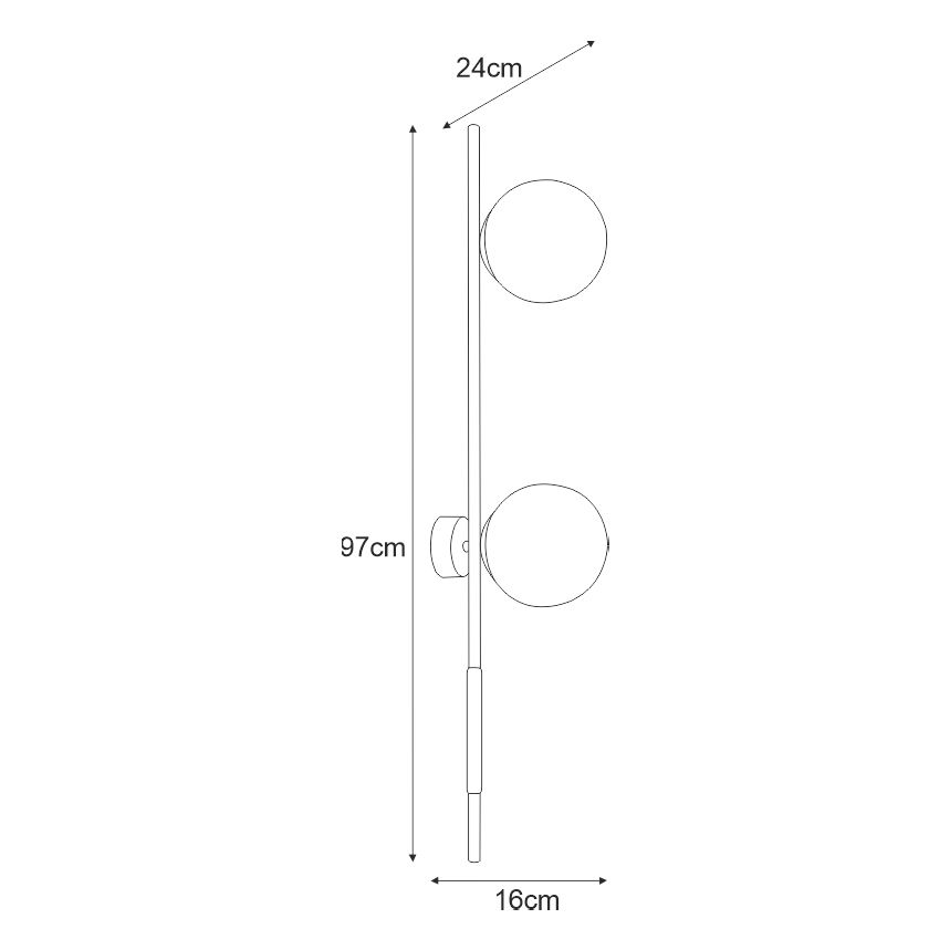 Podłużna kinkiet Tambo z dwoma mlecznymi kloszami
