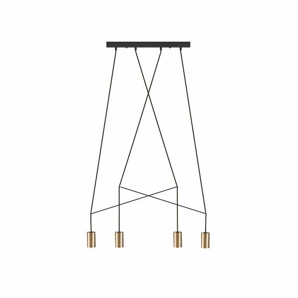 Podłużna wisząca lampa Imbria z czterema złotymi tubami