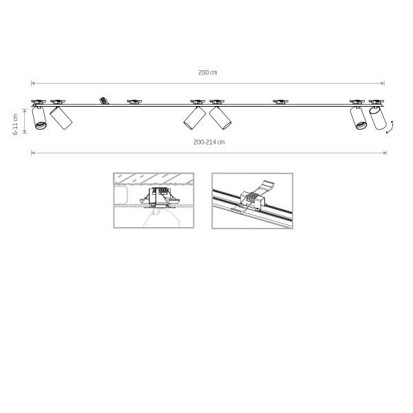 Podtynkowa lampa Mono VI z złotymi reflektorami