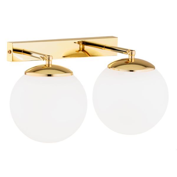 Podwójny złoty kinkiet Satelite Plus z mlecznymi kloszami