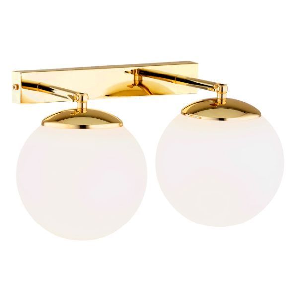 Podwójny złoty kinkiet Satelite Plus z mlecznymi kloszami