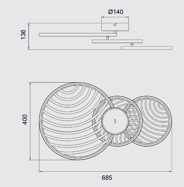 Potrójna lampa sufitowa lub kinkiet Collage w formie czarnych kół LED