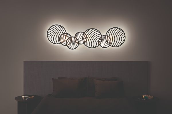 Potrójna lampa sufitowa lub kinkiet Collage w formie czarnych kół LED