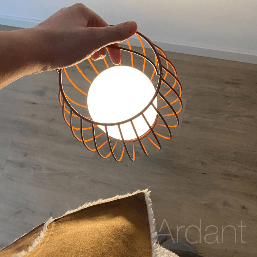 Przenośny lampion LED Jim To-Go, IP54, w kolorze terrakoty