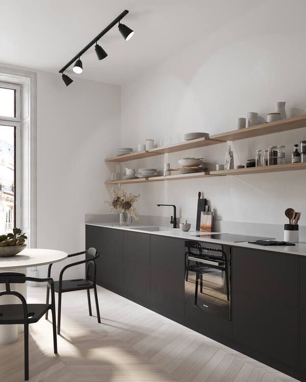 Regulowany czarny spot sufitowy Koniekel od Nordlux, kompatybilny z systemem szynowym