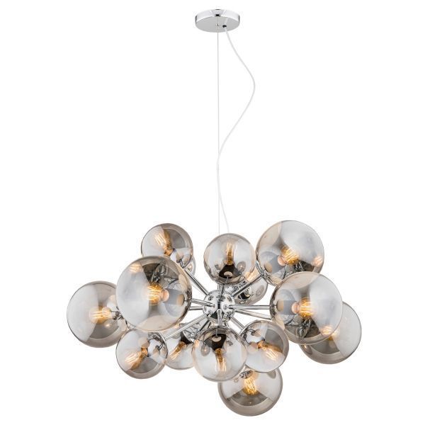 Satelite – wisząca lampa w srebrnym kolorze z szklanymi kloszami