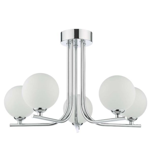 Srebrna lampa wisząca Cradle 5 z mlecznymi kloszami do salonu