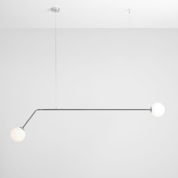 Srebrna, podłużna lampa wisząca Pure z szklanymi kloszami