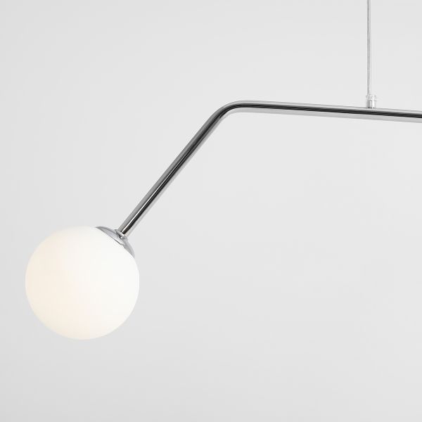Srebrna, podłużna lampa wisząca Pure z szklanymi kloszami