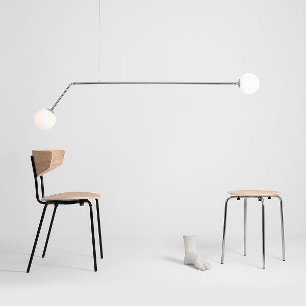 Srebrna, podłużna lampa wisząca Pure z szklanymi kloszami