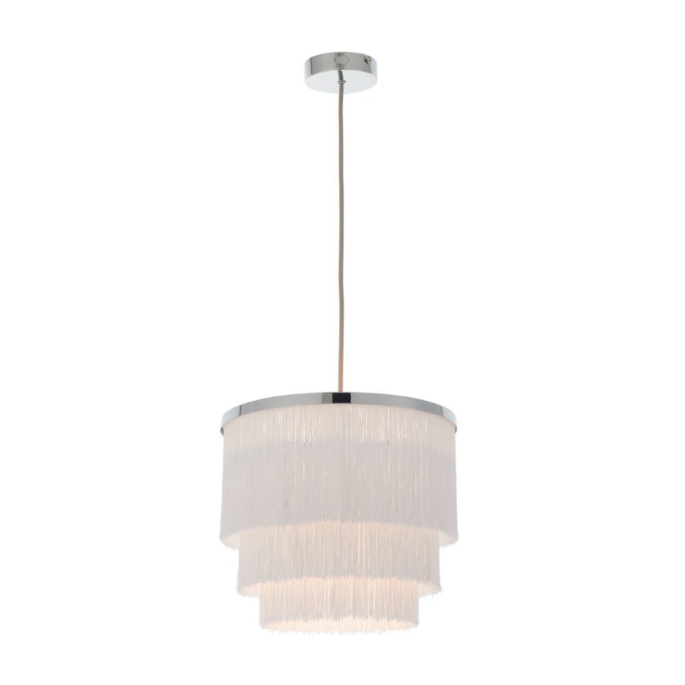 Srebrna wisząca lampa Alabaster z białymi sznurkami