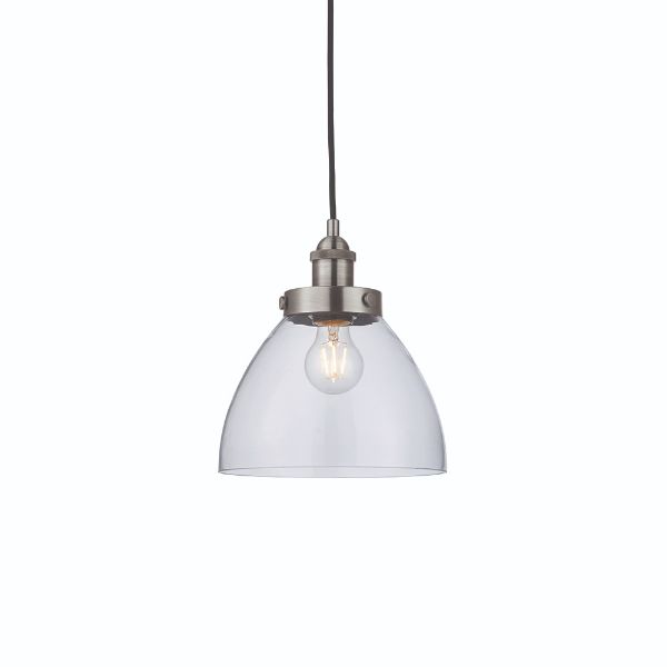 Srebrna wisząca lampa Hansen z kloszem ze szkła