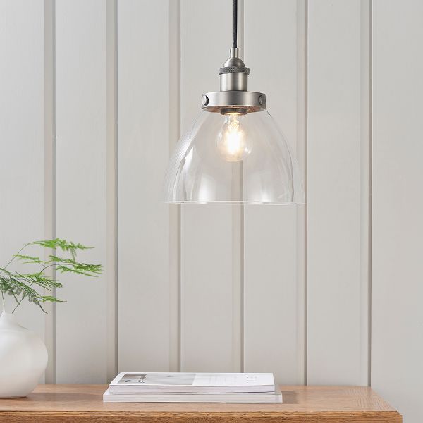 Srebrna wisząca lampa Hansen z kloszem ze szkła