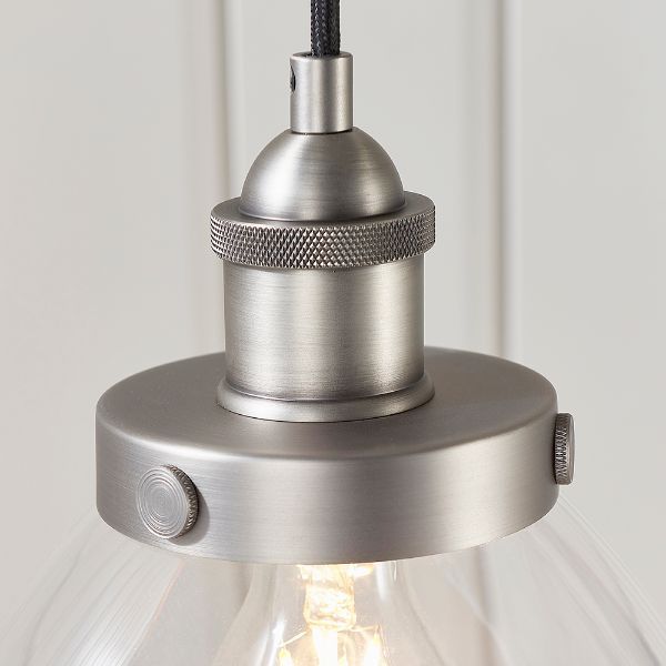 Srebrna wisząca lampa Hansen z kloszem ze szkła