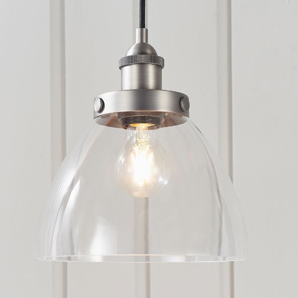 Srebrna wisząca lampa Hansen z kloszem ze szkła