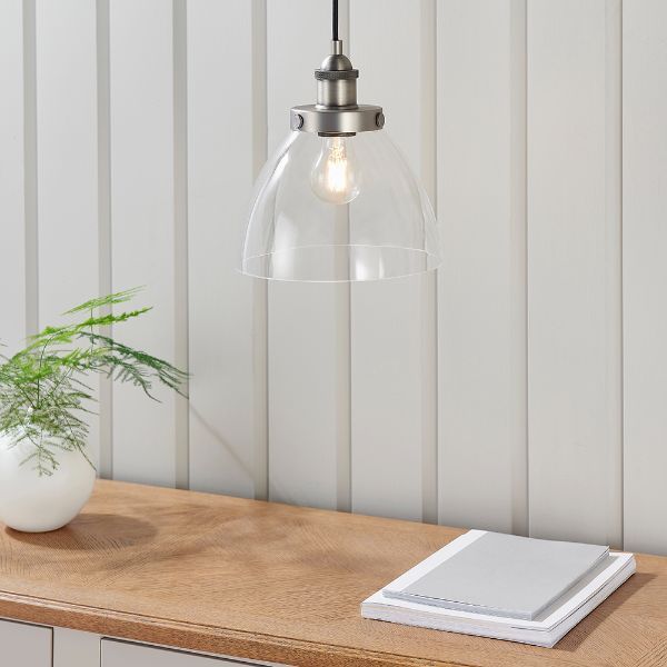 Srebrna wisząca lampa Hansen z kloszem ze szkła