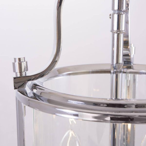 Srebrna wisząca lampa New York z kloszem ze szkła