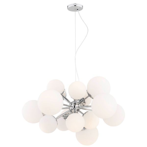 Srebrna wisząca lampa Satelite z mlecznymi kulami