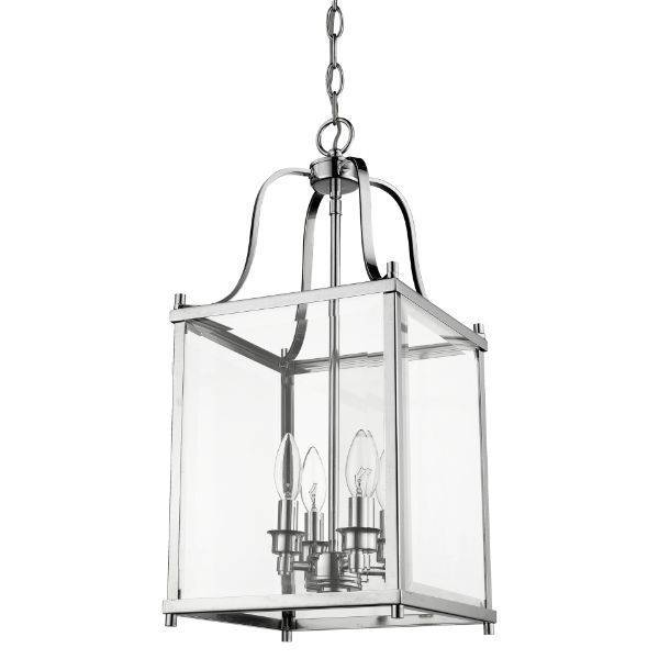 Srebrna, wisząca lampa w kształcie kwadratu New York