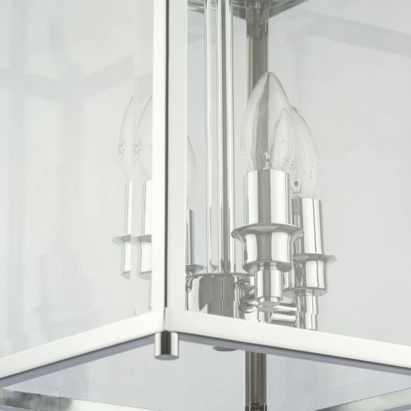 Srebrna, wisząca lampa w kształcie kwadratu New York