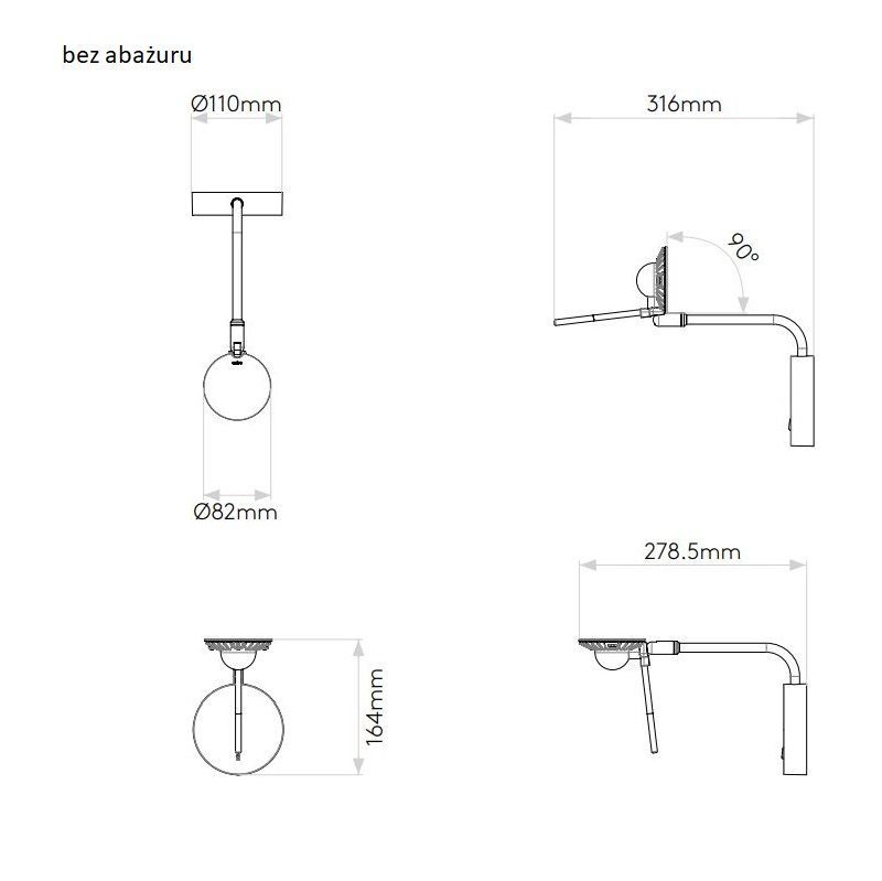 Srebrny kinkiet Miura Swing Arm z oświetleniem LED