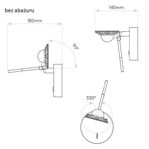 Srebrny kinkiet Miura z możliwością regulacji i wbudowanym włącznikiem