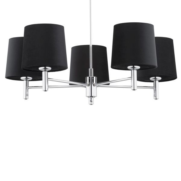 Srebrny żyrandol Bolzano z pięcioma czarnymi abażurami