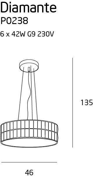 Stylowa lampa wisząca Diamante z okrągłym kloszem i dekoracyjnymi kryształkami