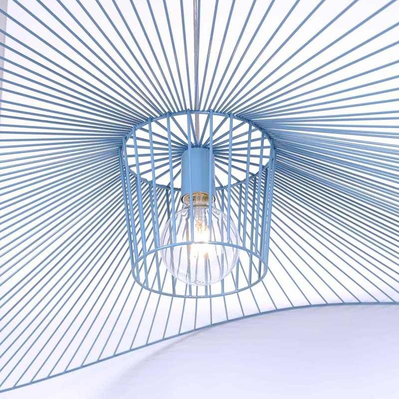 Stylowa lampa wisząca w kształcie kapelusza z niebieskim kloszem