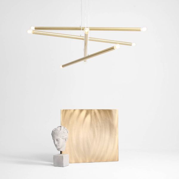 Stylowa wisząca lampa Tubo 8 w mosiężnym wykończeniu