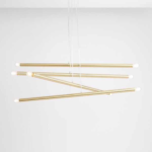 Stylowa wisząca lampa Tubo 8 w mosiężnym wykończeniu